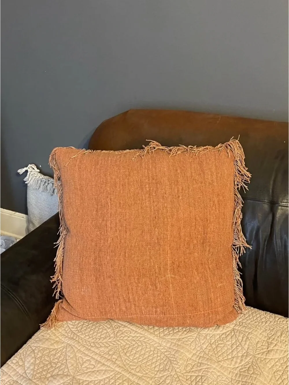 Set of 2 Terracotta Fringe Pillow Covers 22x22 Woven Boho